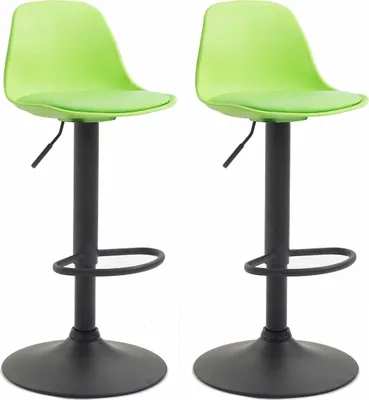 Produktbild von CLP 2er Set Barhocker Kiel Kunststoff höhenverstellbar und 360 Grad drehbar | Farbe grün Gestell Farbe schwarz
