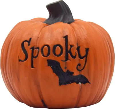 Produktbild von Halloween-Kürbisfigur, gruselige Fledermaus, Geister-Spinnennetz, Kürbisstatue, Kunstharz, Tischdekoration für Zuhause, Kaminsims, Regal-Dekor