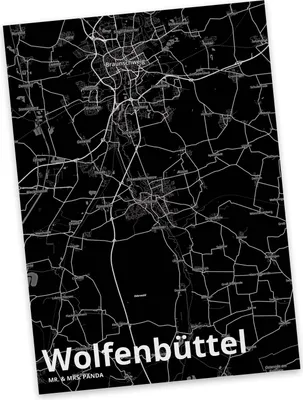Produktbild von Mr. & Mrs. Panda Postkarte Wolfenbüttel - Geschenk, Ansichtskarte, Postkarten, bildkarte, Stadt Dorf Karte Landkarte Map Stadtplan, Grußkarte, Ansichtskarten