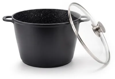 Produktbild von Kochtopf 6 L mit Glasdeckel Ø24cm – Aluminiumguss, Antihaftbeschichtung, Induktion, Spülmaschinenfest Suppentopf Schmortopf