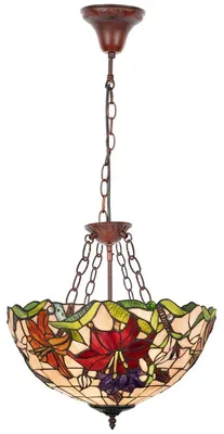 Produktbild von Casa Padrino Luxus Tiffany Hängeleuchte Mehrfarbig / Braun Ø 40 x H. 85 cm - Art Deco Tiffany Hängelampe - Wohnzimmer Hängeleuchte - Deko Hängeleuchte - Luxus Tiffany Leuchten - Art Deco Leuchten