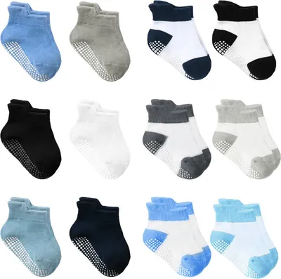 Produktbild von Rutschfeste Socken für Kleinkinder Griffe Baby Jungen 12 Pack Anti-Rutsch-Knöchel Socken Kleinkind Kinder ( M/12-14 )