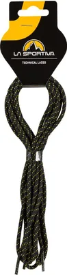 Schwarze Schnürsenkel mit gelben Akzenten von La Sportiva; Modell Approach Laces 173/68.
