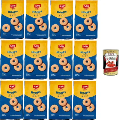 Produktbild von Schär, Hoops, biscotti, senza glutine Hoops, Kekse mit Honig, glutenfrei 12x200gr + Italian Gourmet polpa 400g