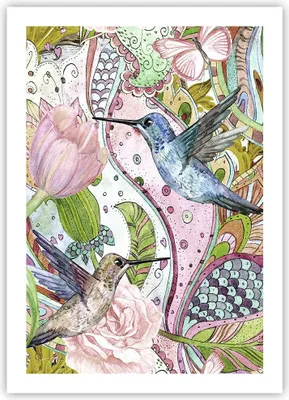 Produktbild von Poster - Poster ohne Rahmen - Vogel Schmetterling Blume - 50x70 cm - Wand Bild - Wanddeko - Wandbilder - Kunstposter - Wandposter - Bilder - Kunstdruck - Wanddekoration - Wandbild - P2XPA50x70-4065