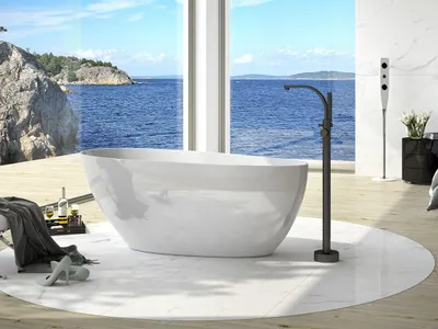 Image de ECOLAM Baignoire autoportante Goya 160x70 cm + vidage Click Clack | Design en fonte minérale | Baignoire îlot a poser
