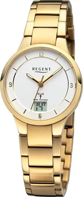 Produktbild von Regent Armbanduhr Damen Metall Analog-Digital Uhr gold Funkuhren URFR289