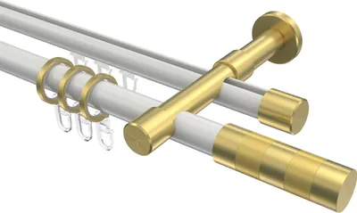 Produktbild von Interdeco Rundrohr-Innenlaufstange / Gardinenstange (Kombination) Weiß / Messing-Optik, Typ Prestige Mavell (Zylinder), 20 mm Ø 2-läufig, 520 cm