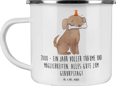 Produktbild von Mr. & Mrs. Panda Teetasse 2000 Geburtstagsträume - Weiß - Geschenk, gutes Jahr, becher emaille, Kaffeepott, Happy Birthday, Geburtstag, Haferl, Träume, outdoortasse