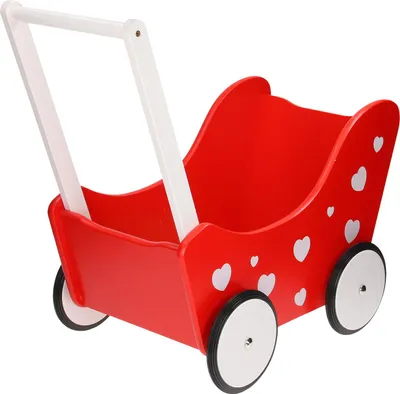 Produktbild von Planet Happy Holzpuppenwagen rot mit weißen Herzchen Spielzeug