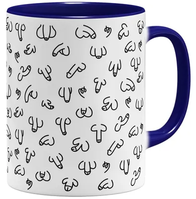 Kaffeetasse mit Penis-Motiv, Keramik, 325 ml, dunkelblau