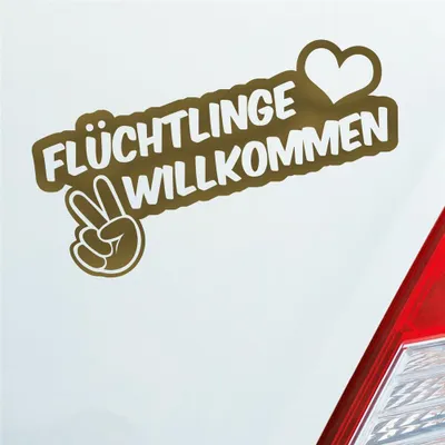 Produktbild von Auto Aufkleber Refugees Welcome Flüchtlinge Willkommen 20x9 cm Gold Sticker Heckscheibenaufkleber