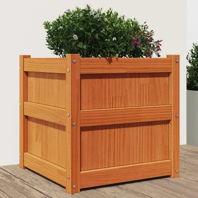 Produktbild von Pflanztrog als Bausatz, wachsbraun, 50x50x50 cm, aus massivem Kiefernholz für Gemüse, Kräuter und Blumen im Garten, auf der Terrasse oder dem Balkon