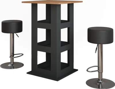 Produktbild von Bartisch-Set Vicco Repose Goldkraft Eiche/Anthrazit 65 x 65 cm mit 2 Barhockern, Model 55737