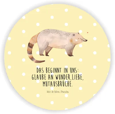 Produktbild von Mr. & Mrs. Panda Rund Magnet Nasenbaer - Gelb Pastell - Geschenk, Kühlschrank, Rüsselbär, pinnwand, Nasenbären, Gute Laune, Bär, für magnettafel, Nasenbär