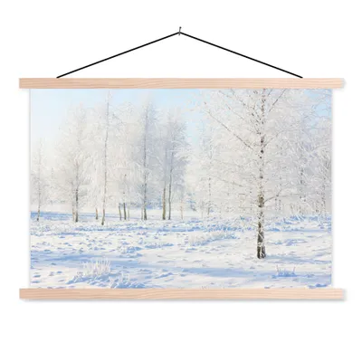 Produktbild von MuchoWow® Textilposter Schnee - Bäume - Winter 60x40 cm mit holzfarbenen Rahmen - Bilder