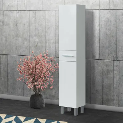 Immagine prodotto di Dmora Mobile Colonna Alka 31x35x182h cm Bianco Bianco Lucido, 2 Ante un Cassetto