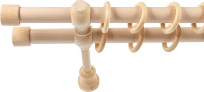 Produktbild von SN Deco - Stilgarnitur Gardinenstange Vorhangstange Cafiro, Holz, 28mm, 2-Lauf, Komplettset mit Ringen, Farbe Natur 120cm