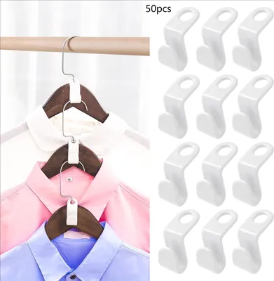 Produktbild von 50er-Pack platzsparende Verbindungshaken für Kleiderbügel zur Schrankorganisation und -aufbewahrung, Kleiderbügelhaken, Kleiderbügelclips, Kleiderbügel aus Kunststoff, weiß
