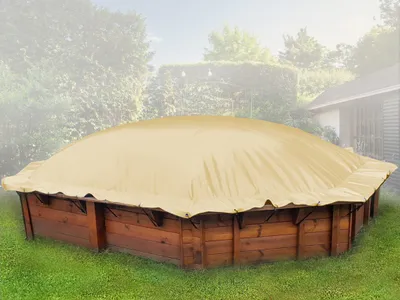 Produktbild von AirDeluxe® Aufblasbare achteckige Poolabdeckung (420cm x 420cm, Beige RAL1014) MIT elektr. Luftpumpe, Poolplane aus LKW Plane 680 g/m² (1360g/m²) - stabile Winter Abdeckung