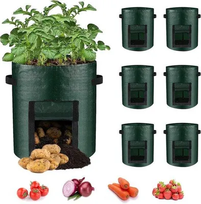 Produktbild von 6er-Set Gartenkisten, 10-Gallonen Gartenkisten, Gemüsebeutel mit Klappfenster und Handgriff Geeignet für Kartoffeln, Zwiebeln, Tomaten, Rüben (grün)