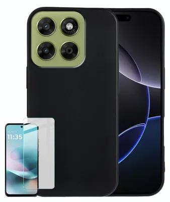 Obrázok produktu pre Puzdro na mobil + ochranné sklo 9H pre Motorola Moto G67 / Moto G77 – sada z TPU, čierna