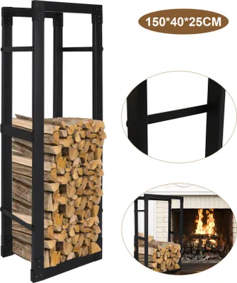 Immagine prodotto di Bettizia porta legna da ardere in metallo porta legna da ardere da interno esterno per legna da ardere stoccaggio legna da ardere nero 150 x 40 x 25 cm