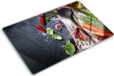 Obrázok produktu pre Sklenená ochranná doska – Kryt varnej dosky – Kryt na indukčnú dosku – 80x52 cm  – Rýchle čistenie – Tvrdené sklo – Ingrediencie