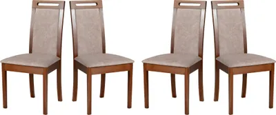 Four dining chairs arranged side-by-side against a white background.