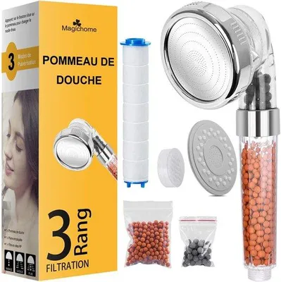 Produktbild von Ionischer Duschkopf, Handdusche Wassersparend mit Druckerhöhung, 3 Filter und Ersatz-PP-Filter für gesunde Dusche