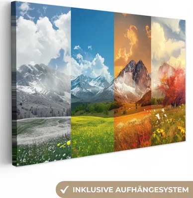 Produktbild von MuchoWow® - Leinwandbilder - Landschaft - 4 Jahreszeiten - Natur - Winter - Frühling - Sommer - Herbst, Wandbild, Wanddeko Bilder Wohnzimmer, 30x20 cm
