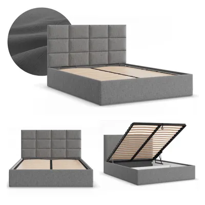 Produktbild von Polsterbett 160x200 cm – Stauraumbett mit Bettkasten hochklappbar stabiles Doppelbett mit dekorativem Kopfteil Geflecht Grau Dunkelgrau YORK 160 x 200