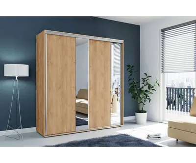 Produktbild von Geräumiger Kleiderschrank mit Spiegel 175/245 ANTONIO – Eiche Craft Gold