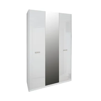 Produktbild von 3-türiger Kleiderschrank Weiß Hochglanz mit Spiegel – 1380 × 2250 × 550 mm