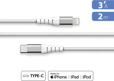 Produktbild von BIG BEN FPLICMFI2MRW, 2 m, Lightning, USB C, Männlich, Männlich, Weiß