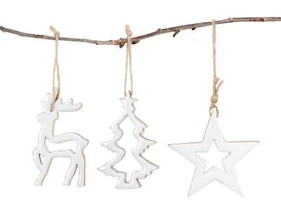 Produktbild von 3 Weihnachtsanhänger Holz Natur Weiß Baumschmuck Weihnachtsbaum Stern Hirsch Deko Baumdeko Deko-Anhänger Weihnachten
