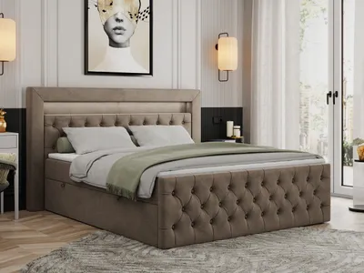 Produktbild von Boxspringbett 180x200 mit Led, Polsterbett 180x200 mit LED Kopfteil - Multipocket-Matratze H3 - Doppelbett mit Bettkasten Stauraumbet - GOLD-9 - 180x200cm - Velvet - Braun - H3
