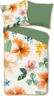 Productafbeelding van Descanso Dekbedovertrek "bloemen" - Ecru - (200x200 cm) - Biologisch Katoen satijn