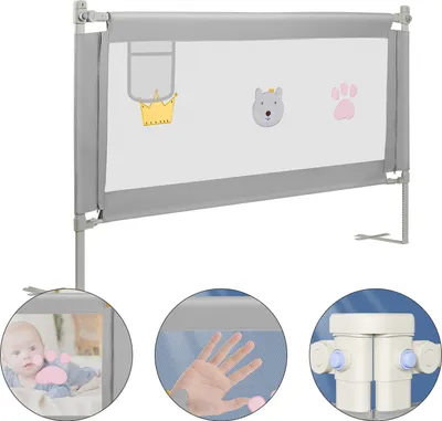 Produktbild von Yakimz Bettgitter Kinder Bettschutzgitter Höhenverstellbar 180cm Rausfallschutz Bett für Kinder, Kinderbettgitter mit luftiges Netz, für Familienbett und Kinderbett