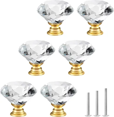 Produktbild von Kristallglas Kastknoppen mit goldenem Grund - 30mm - 6 Stück - transparent