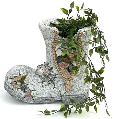 Produktbild von DanDiBo Pflanztopf Stiefel aus Magnesia Blumentopf 32 cm wetterfest frostfest 715432 Pflanzgefäß Übertopf Kunststein Garten Gartendeko Dekofigur Gartendekofigur