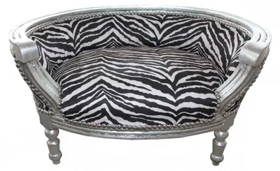 Image de Canapé Casa Padrino Barock pour chiens et chats, design zébré avec cadre argenté, dimensions : 71,5 x 53 x 41 cm