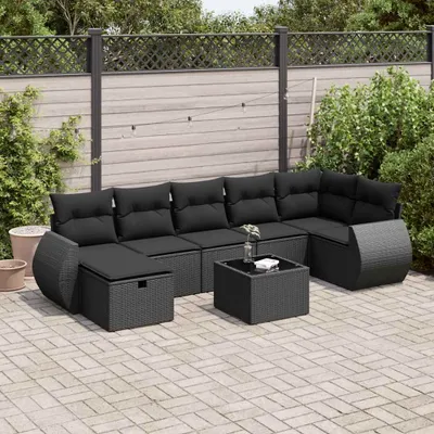 Produktbild von CLORIS 8-tlg. Garten-Sofagarnitur mit Kissen Schwarz Poly Rattan - Sitzgruppe 3325611