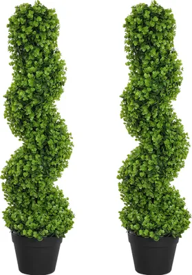 Zdjęcie produktu dla Zestaw 2 sztucznych spiralnych bukszpanów HOMCOM, 90 cm, roślina doniczkowa, sztuczna roślina z filtrem UV, duże rośliny dekoracyjne w doniczce do domu, biura, korytarza, ogrodu, zieleni