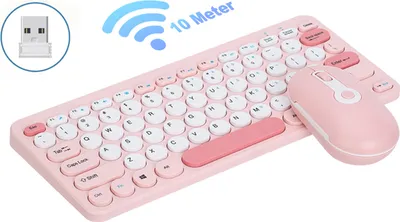 Zdjęcie produktu dla Zestaw bezprzewodowej klawiatury i myszy, 2,4 G, ergonomiczny, kompaktowy, bezgłośny, 800-1200-1600 DPI, różowy