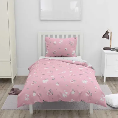 Obrázek produktu pro HOME ELEMENTS Povlečení 140x200 + 70x90 cm, dva designy, růžová květ+šedý puntík