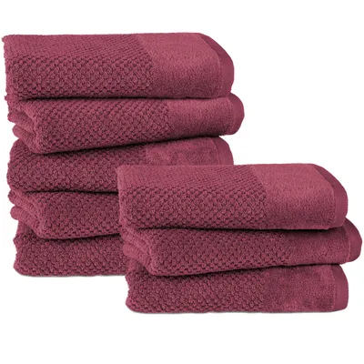 Produktbild von Pure Label 8-TLG Handtücher Set mit Aufhängeschlaufen aus Baumwolle, saugstark und weich | 8er Pack Handtücher 50x100 cm aus Baumwolle, Beere