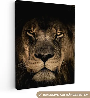 Produktbild von MuchoWow® - Leinwandbilder - Löwe - Tiere - Schwarz - Porträt, Wandbild, Wanddeko Bilder Wohnzimmer, 60x80 cm