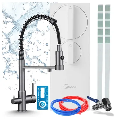 Produktbild von 3-Wege-Küchenarmatur Mit Wasserfiltersystem Ari Solid Spring, Ro5 Umkehrosmose 400 Gpd, Tanklos, Messing, Graphit, Keramikkartusche, Perlator
