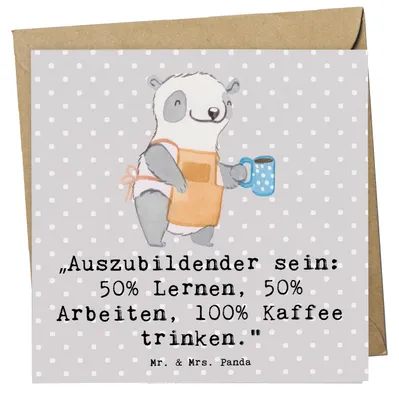 Produktbild von Mr. & Mrs. Panda doppelkarte Auszubildender - Grau Pastell - Geschenk, humorvolle Aussage, besonderer Moment, Beruf, faltkarte, Glückwunschkarte, Grußkarte, Wertschätzung